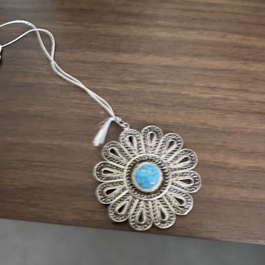 Silver Turquoise Filigree Pendant Necklace chic
