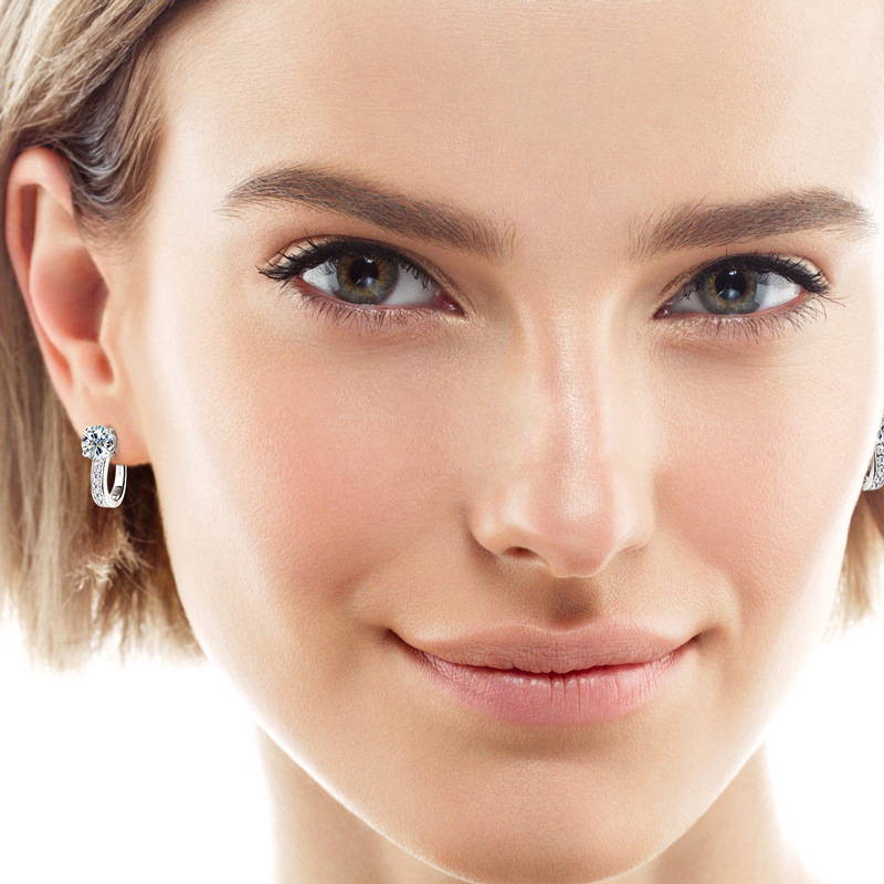 Stunning Diamond Hoop Earrings with a studin White Gold
