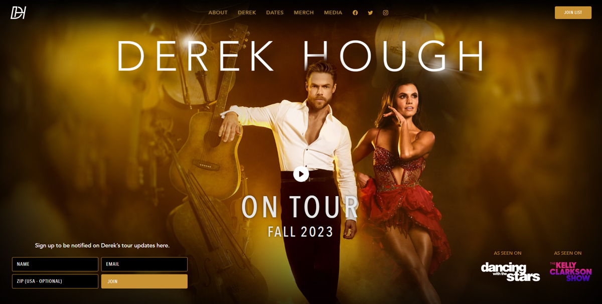 Screenshot of Derek Hough, from the dancer websites collection.