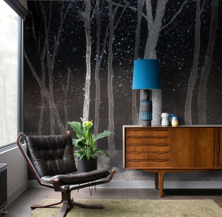 Black & White Watercolour Forest Wall Mural - Feathr Wallpapers