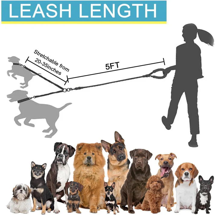 3-in-1 Tangle-Free Dog Leash for 1-3 Dogs - Heavy Duty Bungee Coupler with Reflective Stitching & Padded Handle - Image 7