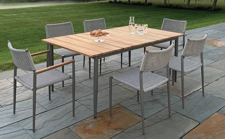 Kinglsey Bate La Jolla Teak Aluminum Rope Outdoor Patio Dining Table and Chairs