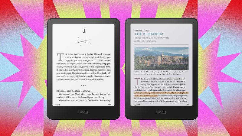 Two e-readers side by side, one with a black and white screen and the other with a full color screen