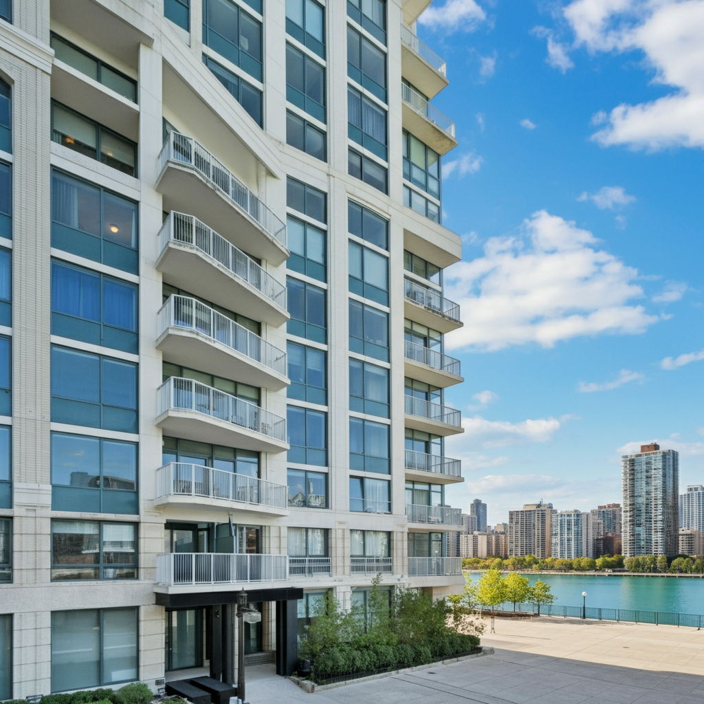 A premium three-bedroom waterfront condominium in Streeterville with panoramic lake views, designer finishes, and access to world-class building amenities including a rooftop pool, fitness center, and concierge services. This property exemplifies the high-end options that allow downsizers to maintain luxury while reducing square footage.