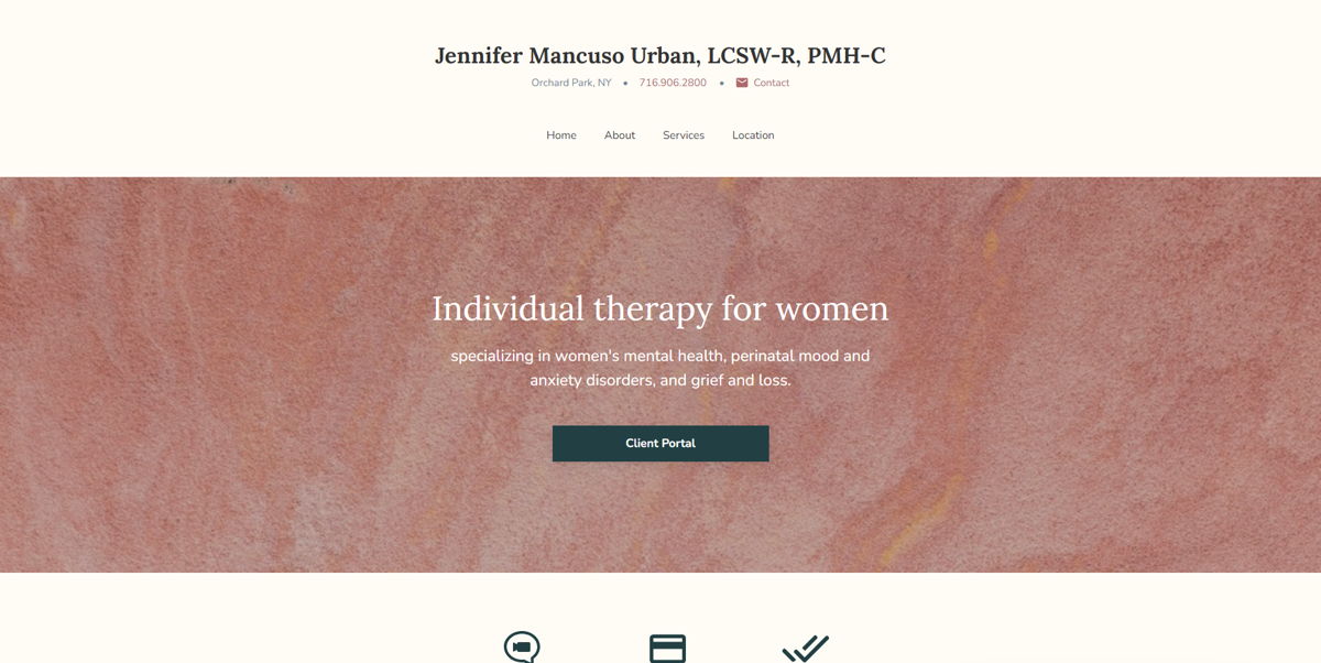 Screenshot of Jennifer Mancuso Urban, LCSW-R PMH-C, from the therapist websites collection.