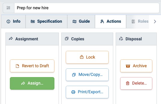 Assign button in the Assignment panel of the Procedure Actions tab