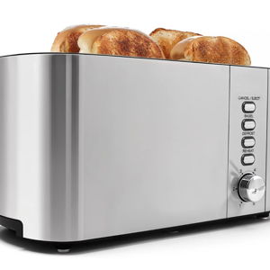 Elite Cuisine Stainless Steel 4 Slice Long Slot Toaster, Extra Wide Slots, Bagel Function