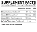 Supplement Facts of our K2 vitamin with D3 for Bone and Heart Health Supplement