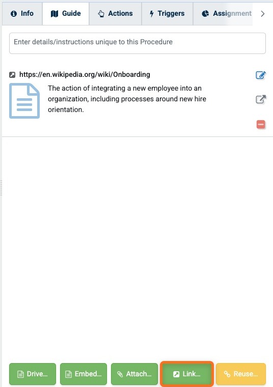 Link button on the Guide panel