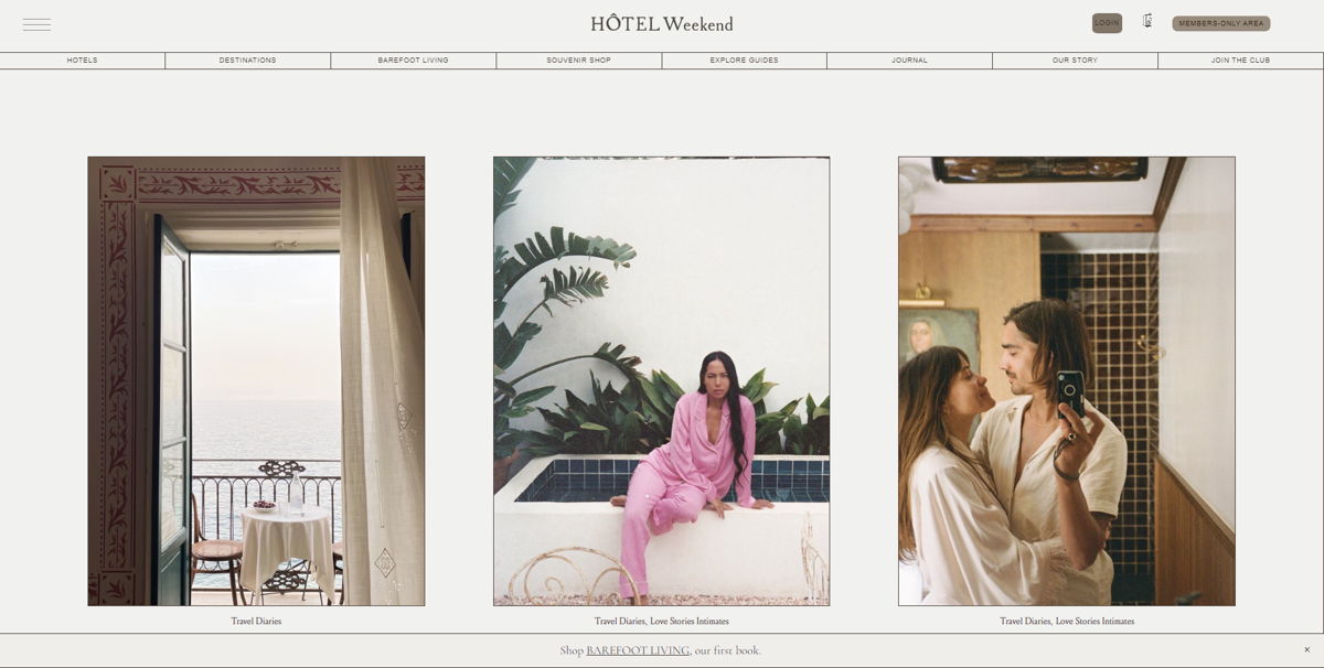 Screenshot of Hôtel Weekend, from the squarespace blog examples collection.