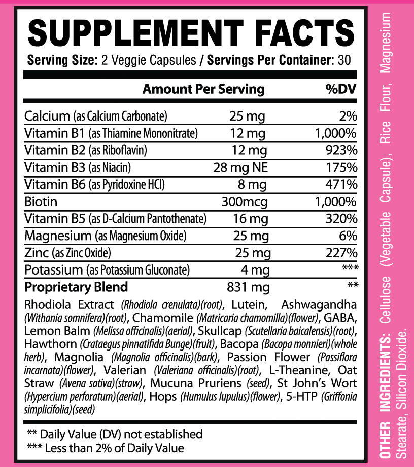 Xena nutrition full composition label ingredients deep relax product