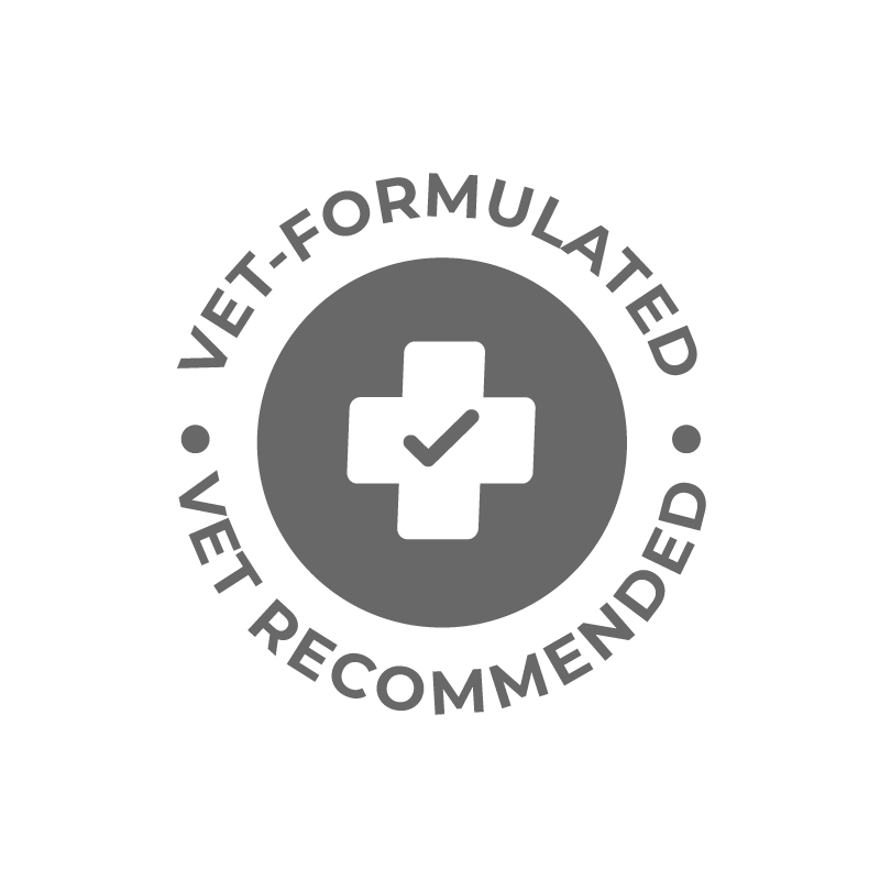 Illustration of healthcare cross with a checkmark with text reading Vet-Formulated and Vet-Recommended.