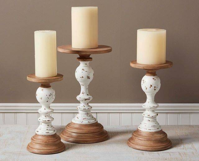 Mud Pie Wide Oversized Candlesticks with Distressed Wood