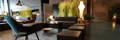 Design Sofa Lounge mieten mit Sitzwürfel in schwarz