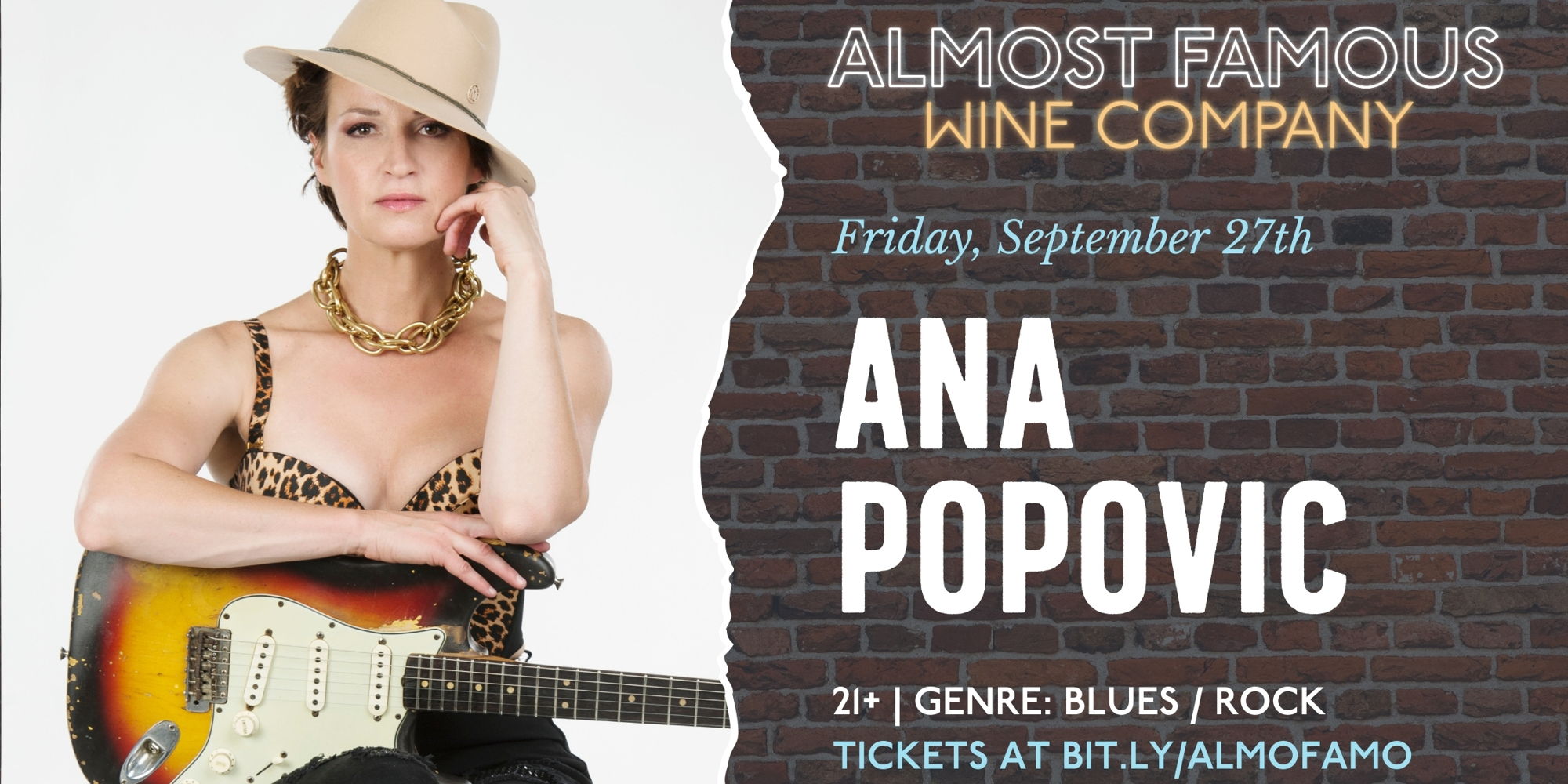 Acclaimed, chart-topping blues rock guitarist Ana Popovic at Almost Famous (Friday) promotional image