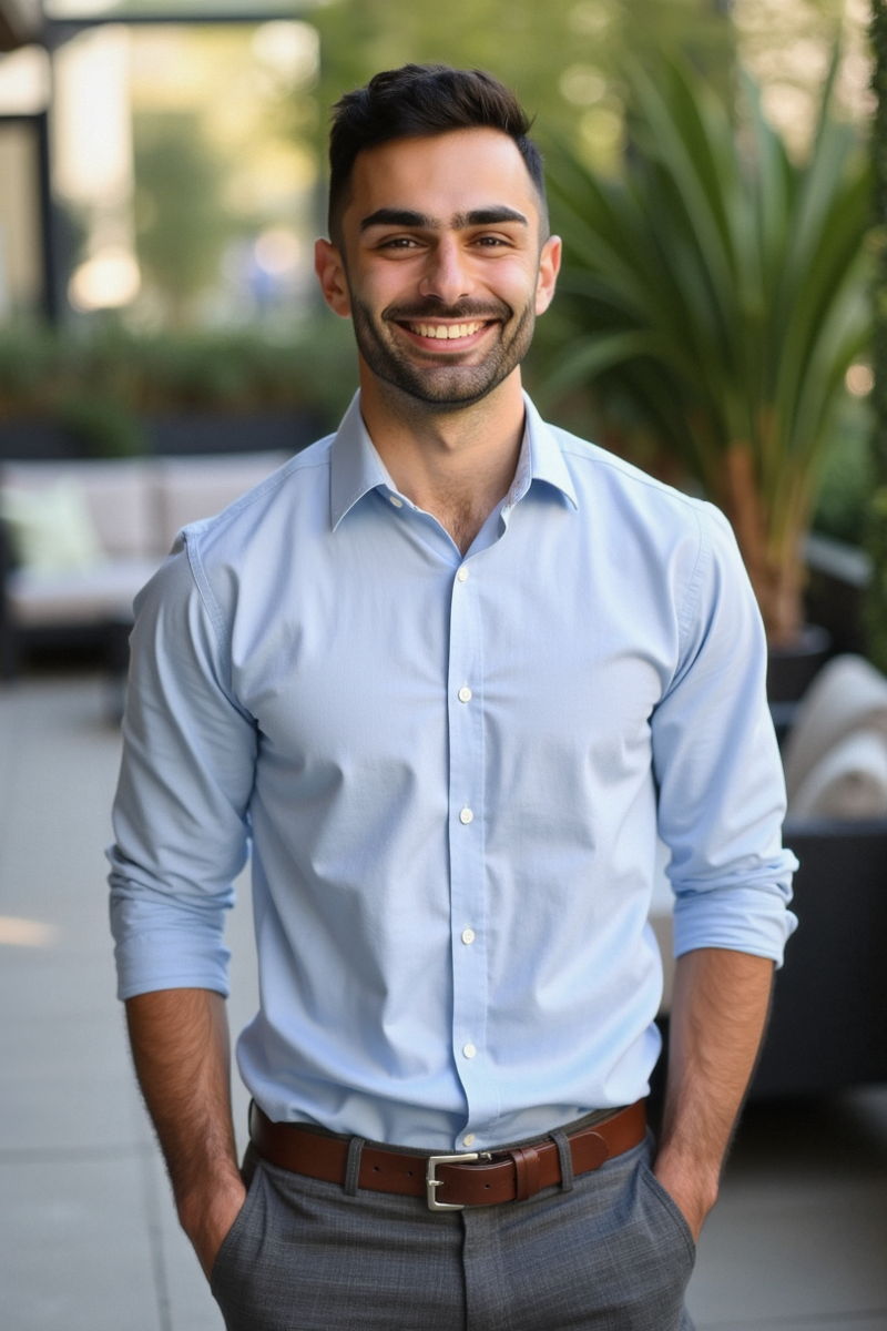 Photo generated by Secta Labs in style of Outdoor Patio Portraits