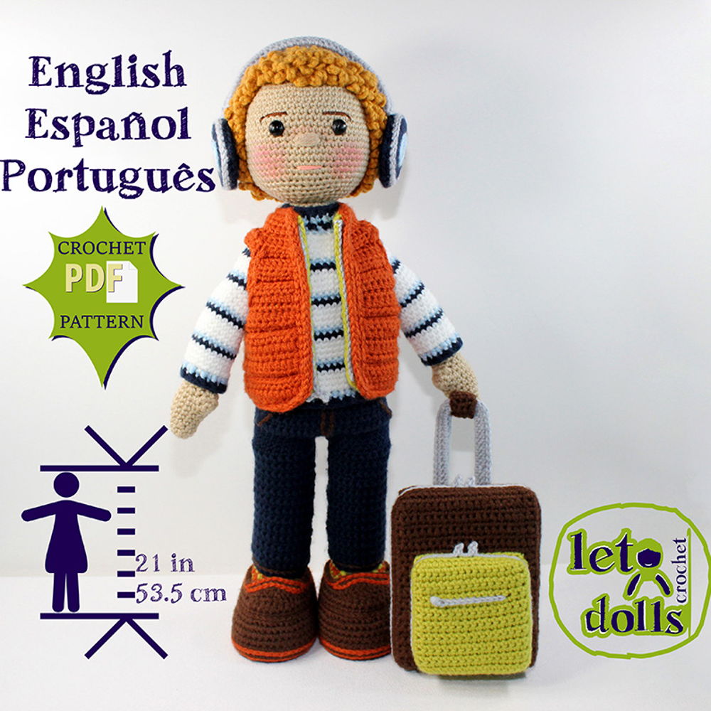 Groot Haakpatroon voor een Pop, Amigurumi, 21"/53 cm Hoog