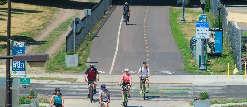 Cyclists on Midtown Greenway Minneapolis Minnesota