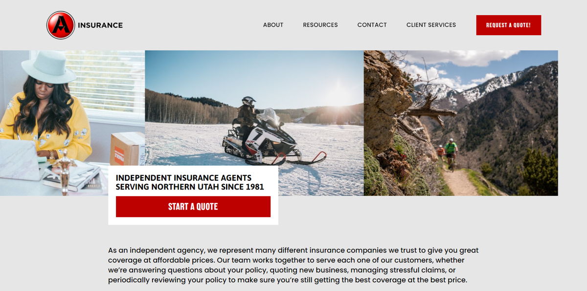 Screenshot of A Insurance Agencies, from the insurance agent websites collection.
