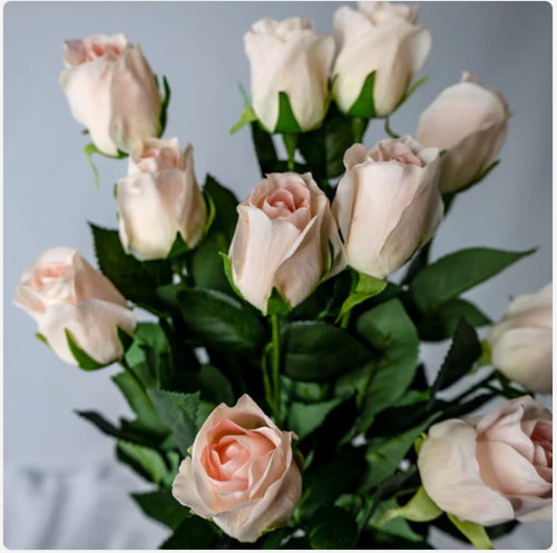 Light Pink Real Touch Open Bud Rose - Realistic Artificial Flowers