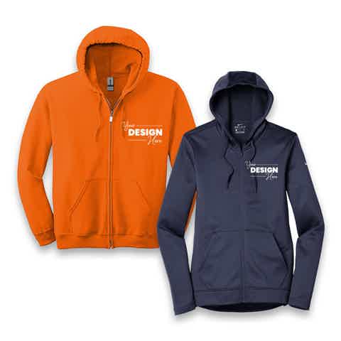 Bulk Wholesale Custom Full Zip Sweatshirts and embroidered with logo for your business or event
