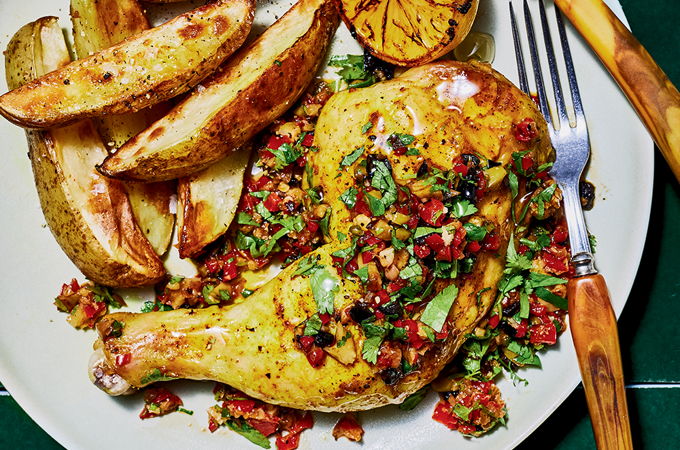Cuisses de poulet aux olives et aux noix