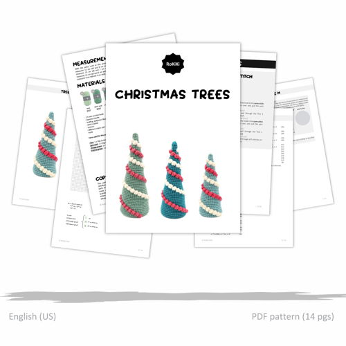 Set mit 3 Weihnachtsbäumen in 3 Größen, Häkelanleitungen, Amigurumi