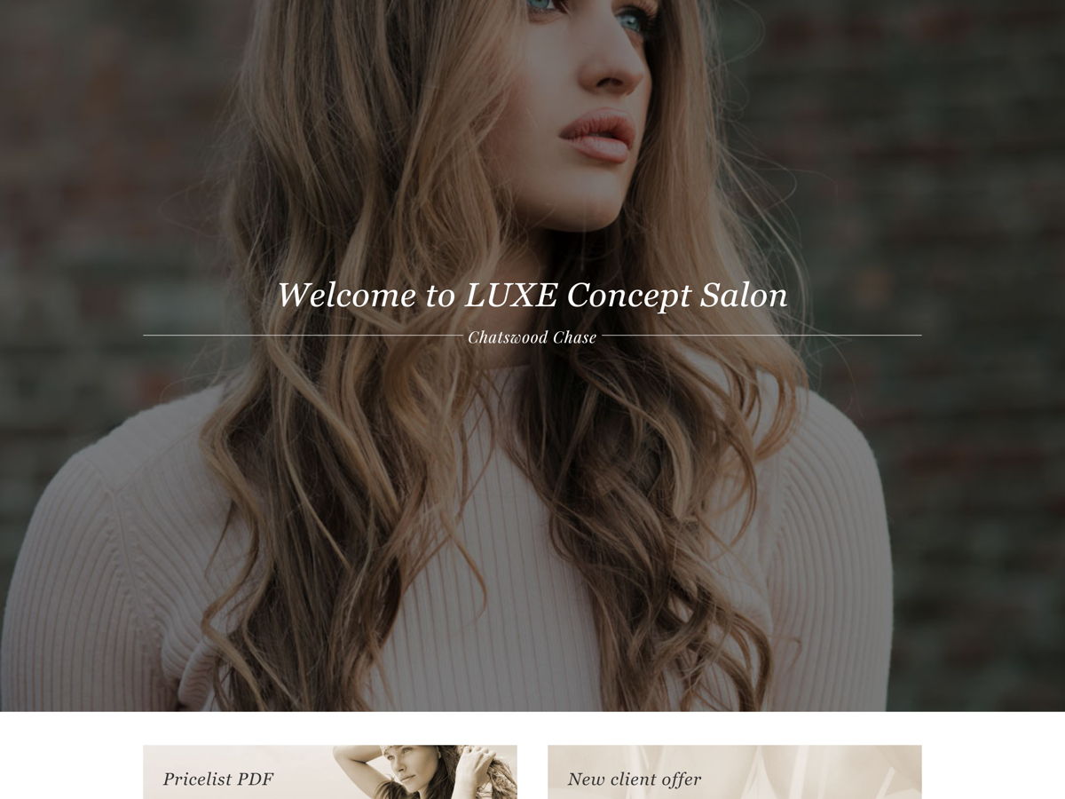 Screenshot of Luxe Concept Hair Salon, from the salon websites collection.