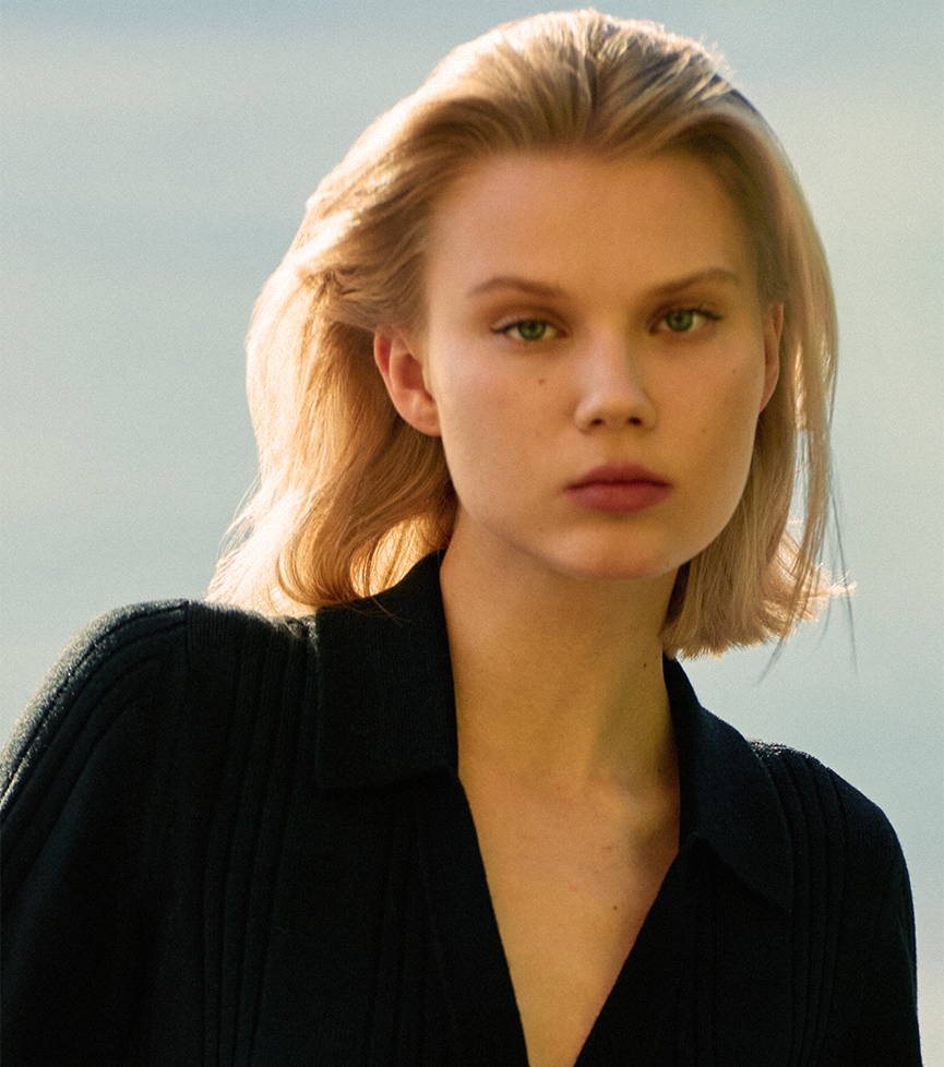blonde woman with a bob haircut