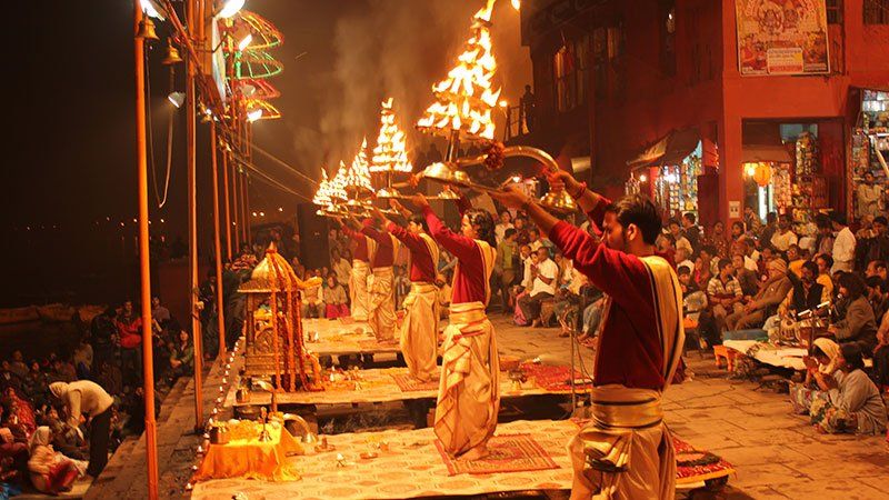 Aarti ceremony on the ghats at Varanasi, India 