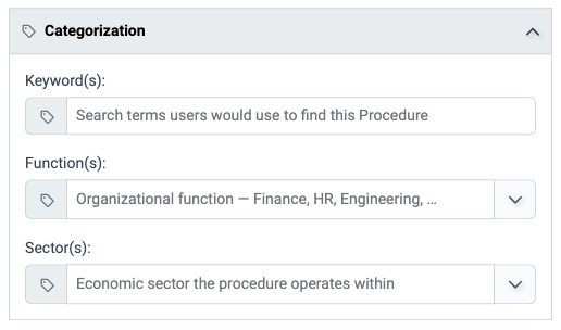 Categorization panel on the Procedure Info tab