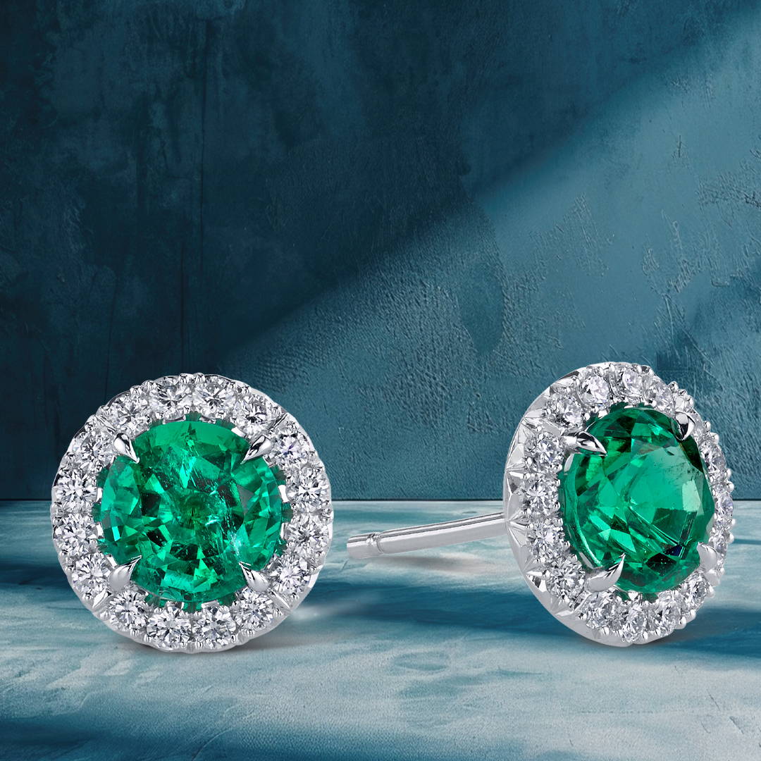 emerald and diamond stud earrings