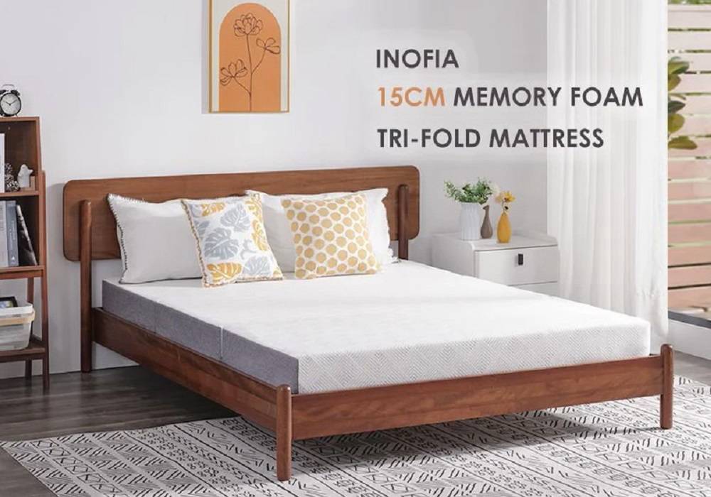 Inofia 15CM Tri-fold memory Foam Mattress, with Removable Cover, Foldable Easy Storage Sofa Bed and Floor Cushion