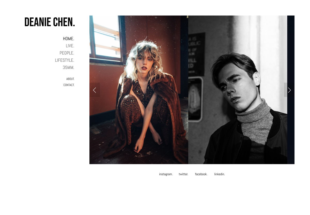 Screenshot of Deanie Chen, from the squarespace photography websites collection.
