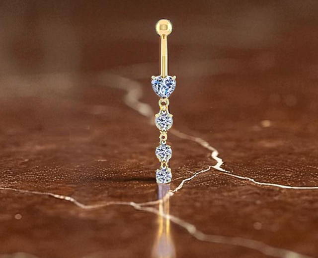 Diamond heart drop dangly diamond belly piercing