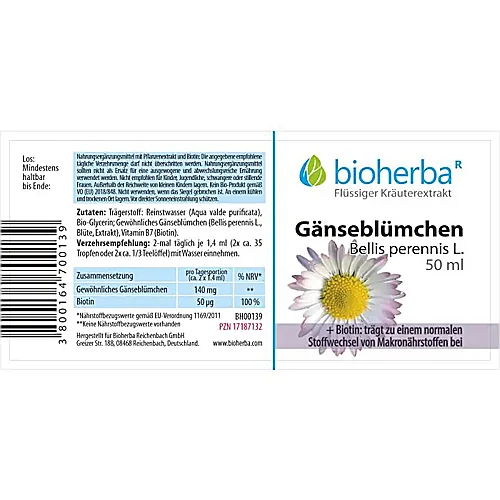Gänseblümchen, Bellis perennis L., Tropfen, Tinktur 50 ml