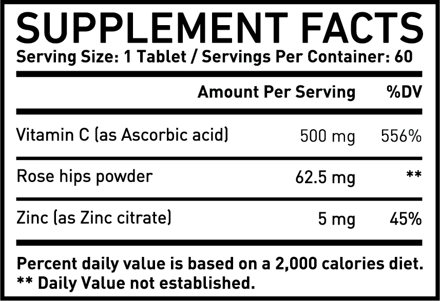 Supplement Fact of our best vitamin c supplement