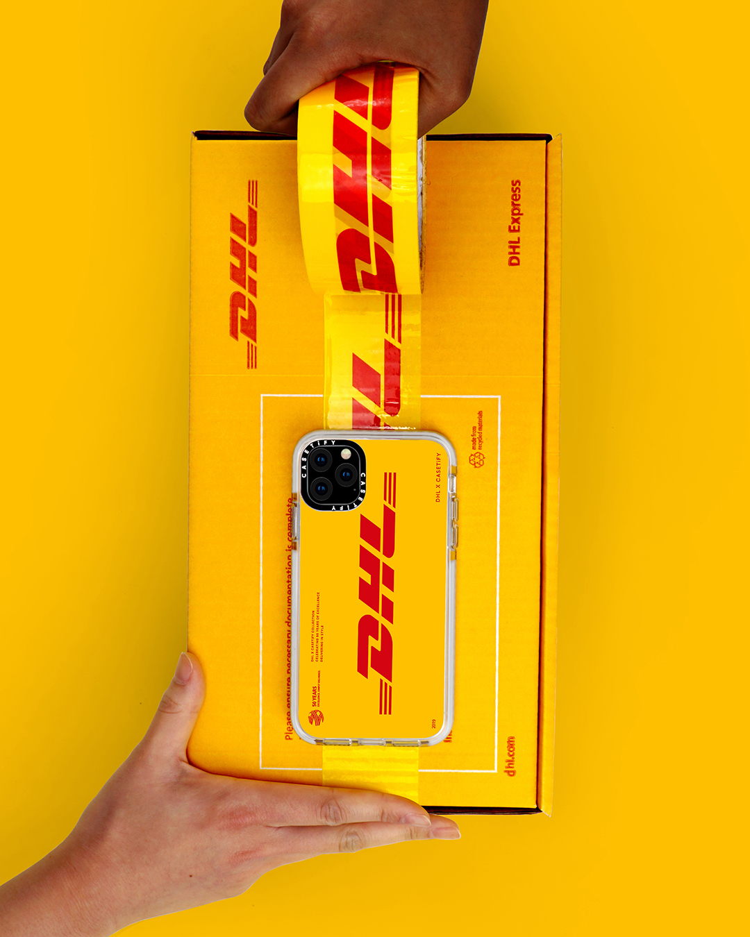 Casetify And Dhl Team Up And For Limited Edition Line Inspired By Shipper S Iconic Logo And Labels Dieline Design Branding Packaging Inspiration