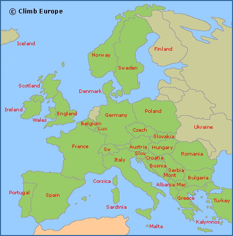 Map of European Rock Climbing Areas
