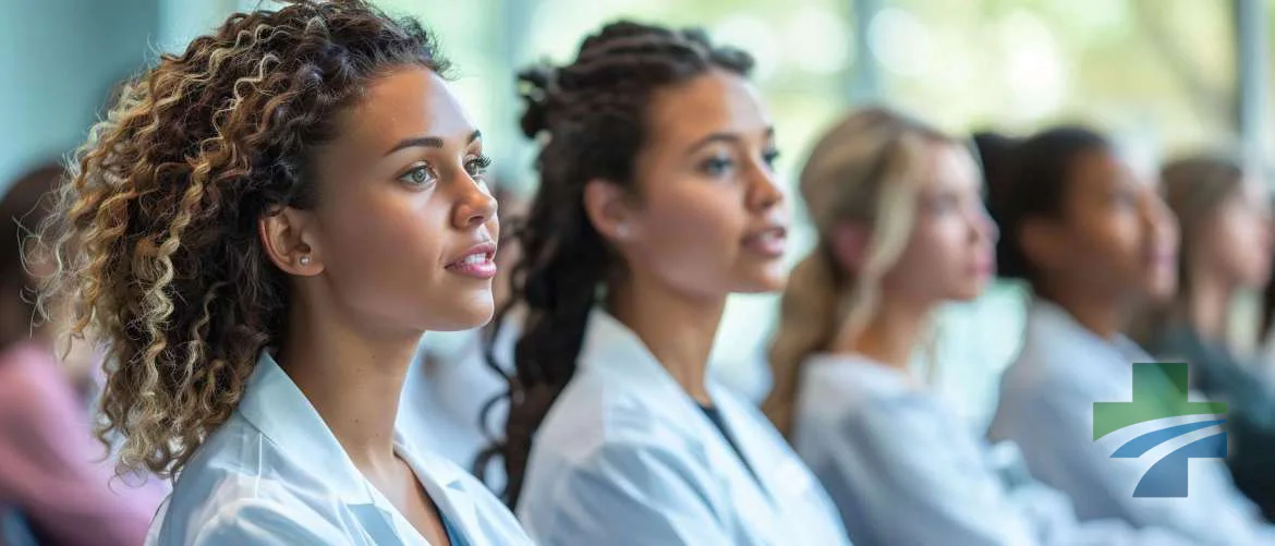 Travel nurses engaged in dynamic mental health first aid training, symbolizing growth.