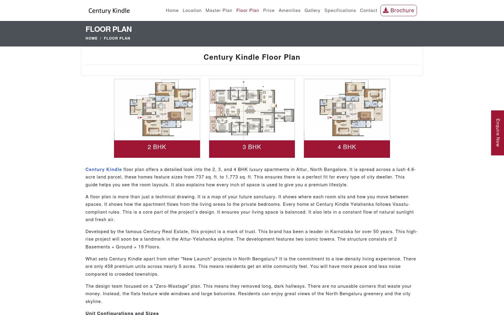 Century Kindle Floor Plan | 2, 3 & 4 BHK Layouts in Yelahanka