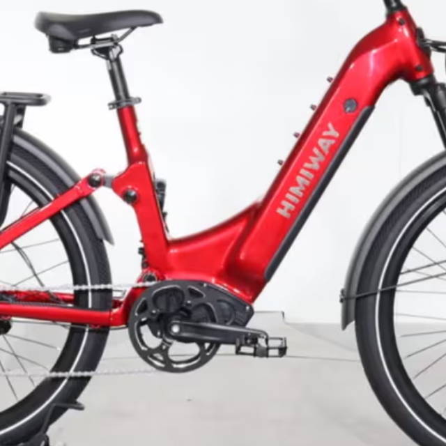 a red Himiway A7 Commuter E-Bike electric city bike