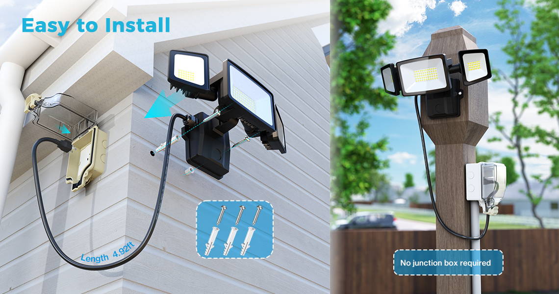 55W LED Outdoor Lights with Plug Installation