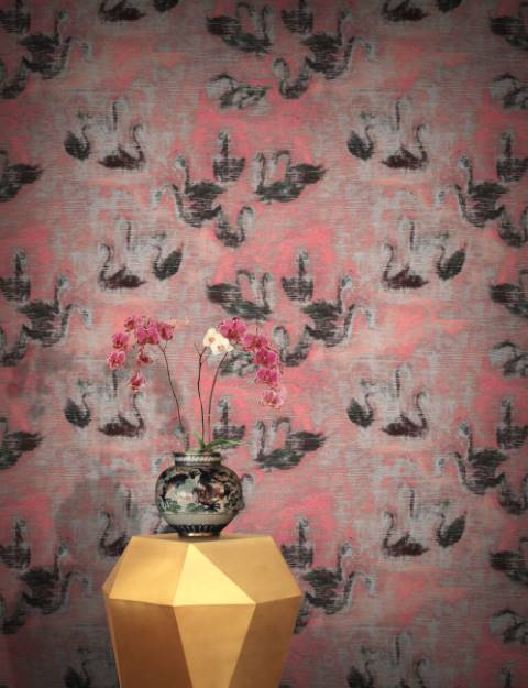 Pink Shabby Chic Swan Wallpaper hero image