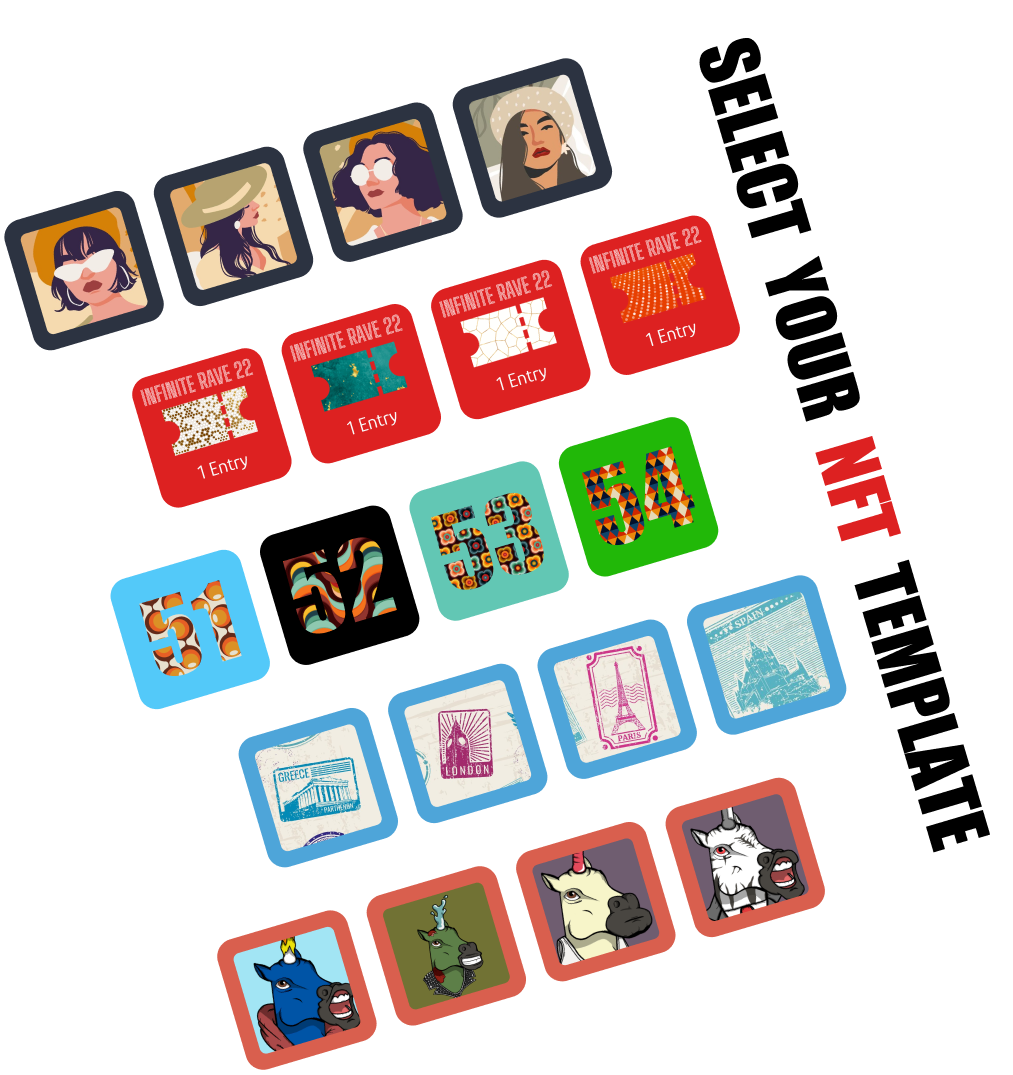 An illustration showing square thumbnails of many small colourful illustrations.