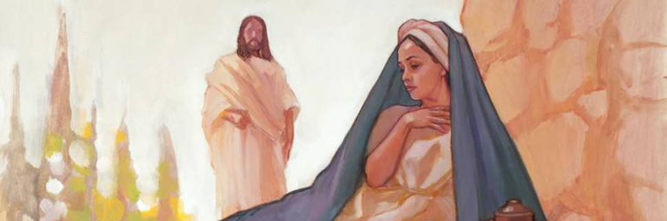 Jesus approaching Mary at the tomb.