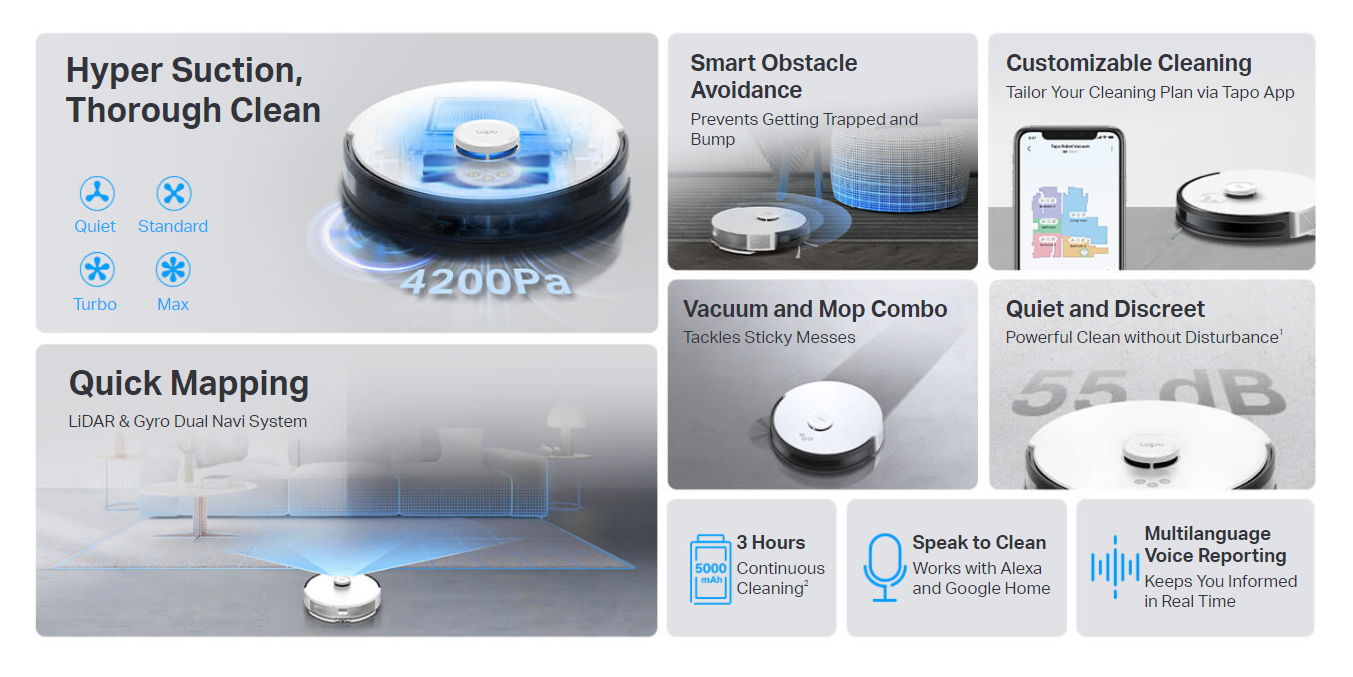 TP-Link Tapo RV30 LIDAR Vacuum & Mop, 5000mAh, 400ml Capacity - HiFi ...