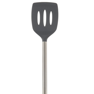 Tovolo Silicone Slotted Turner with Stainless Steel Handle, Pancake Spatula, Scratch-Resistant Kitchen Utensil for Nonstick Cookware & Cast Iron Skillets, 1 EA, Charcoal