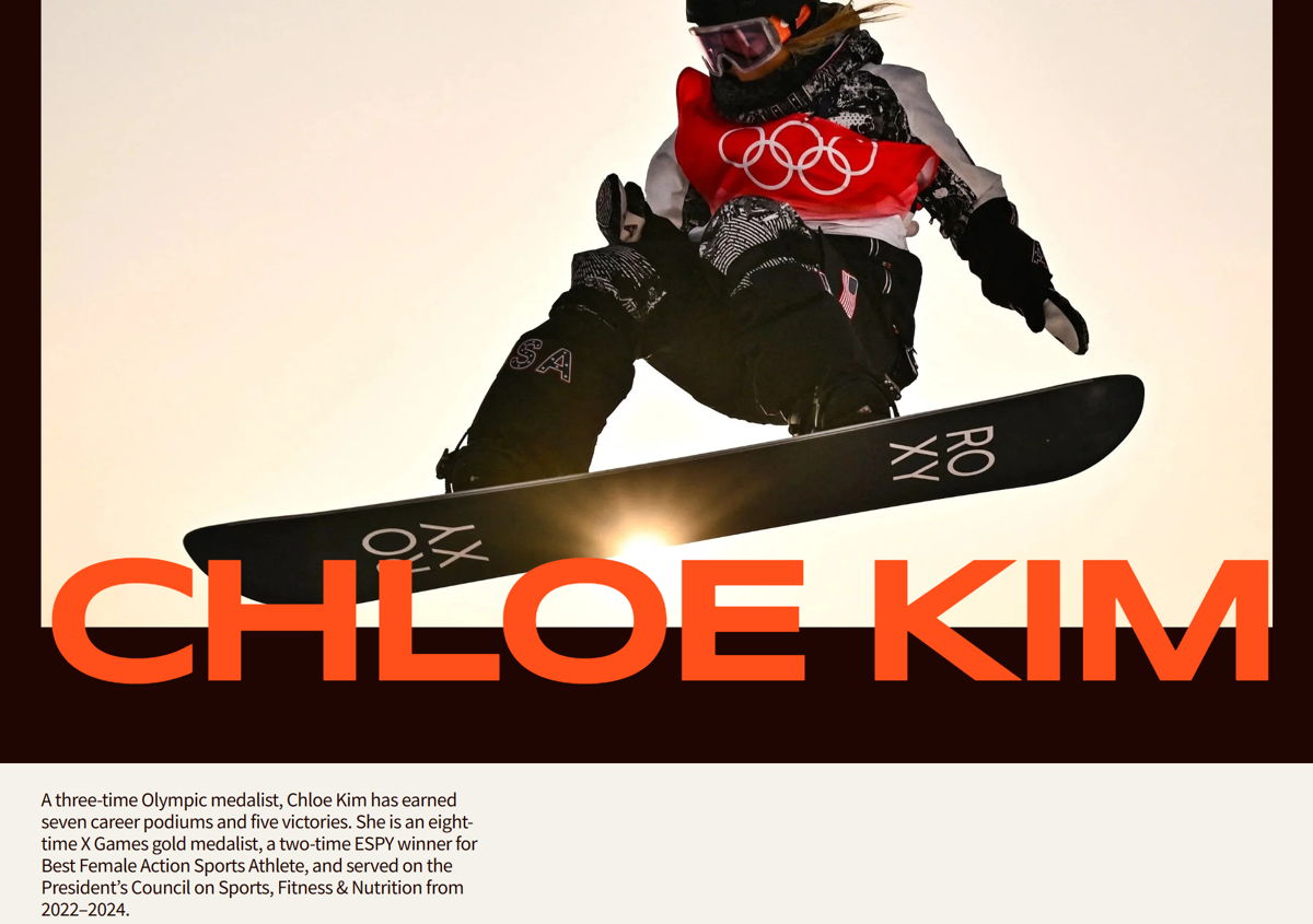 Screenshot of Chloe Kim, from the athlete websites collection.