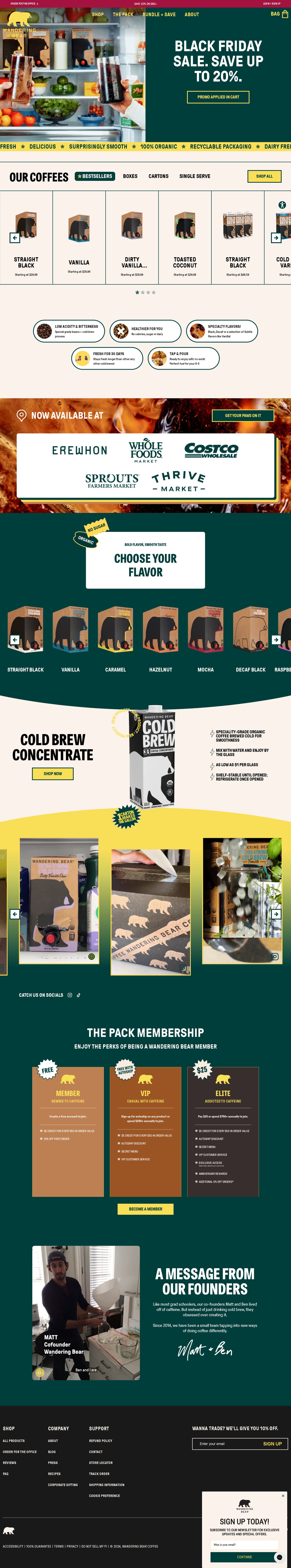 Screenshot of Wandering Bear Coffee, from the product page examples collection.